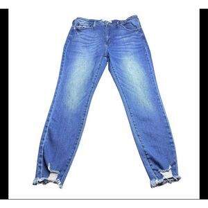 KanCan Blue Estilo Mid-Rise Straight Distressed Jeans Raw Ankle Hem Womens 31